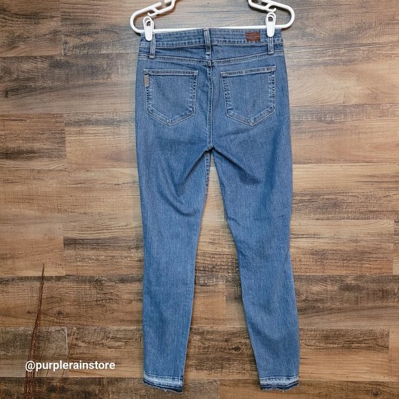 Paige Jeans 29 Verdugo Ankle Skinny Mid Rise Raw Hem Medium Light Wash Stretch - Picture 2 of 12